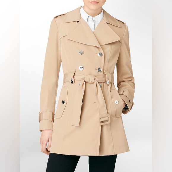 Calvin Klein Belted Double Breasted Trench Coat, Rain Coat in Natural, Large - Picture 1 of 15